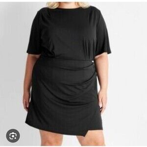 Future‎ Collective Black Ruched Sheath Dress Size XXL Knee Length Draped Sleeve